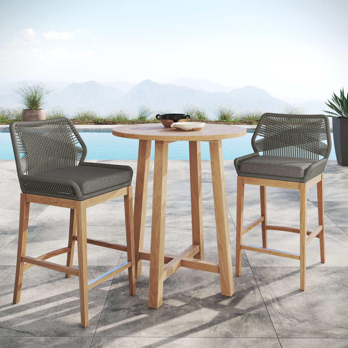 Wellspring 3-Piece Outdoor Patio Teak Wood Bar Set