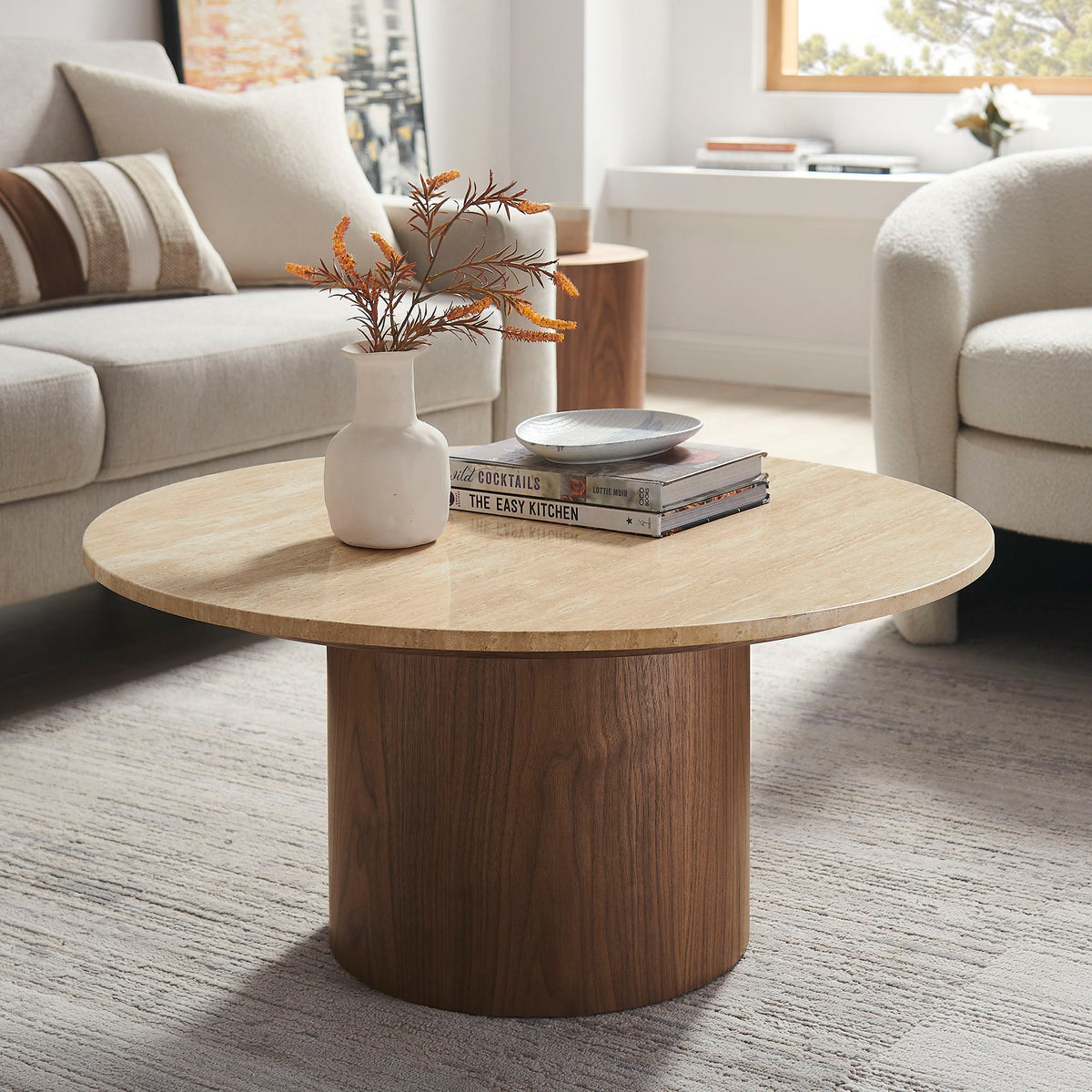 Kioni Round Travertine Coffee Table