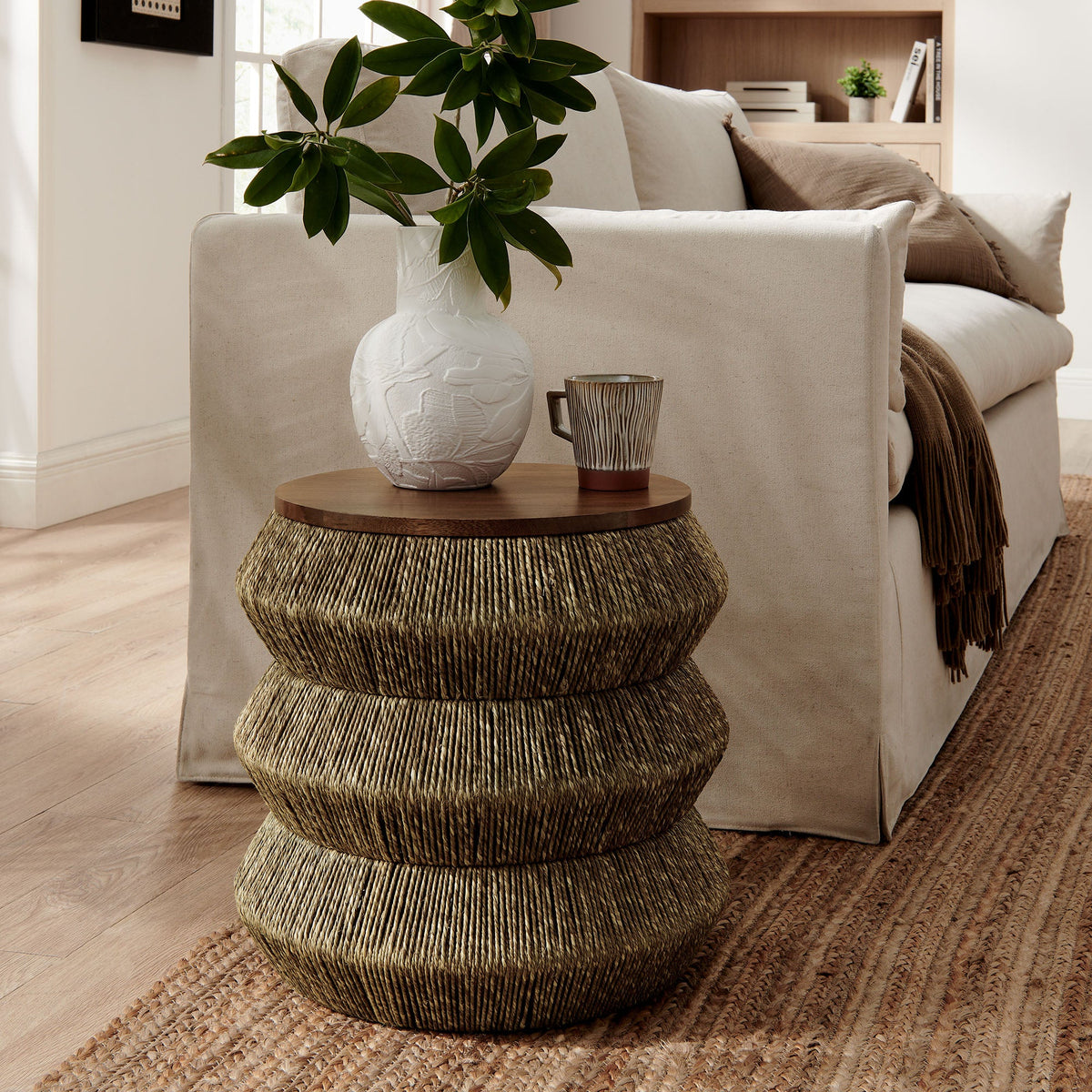 Maris Seagrass and Wood End Table