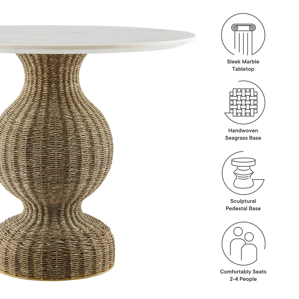 Zale 36" Marble and Seagrass Dining Table