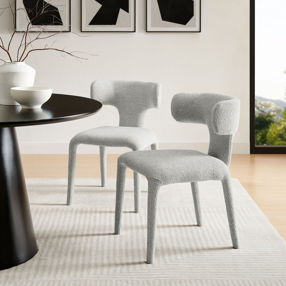 Stellan Curved Back Boucle Upholstered Dining Chair Set of Two