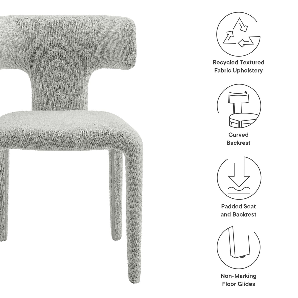 Stellan Curved Back Boucle Upholstered Dining Chair Set of Two