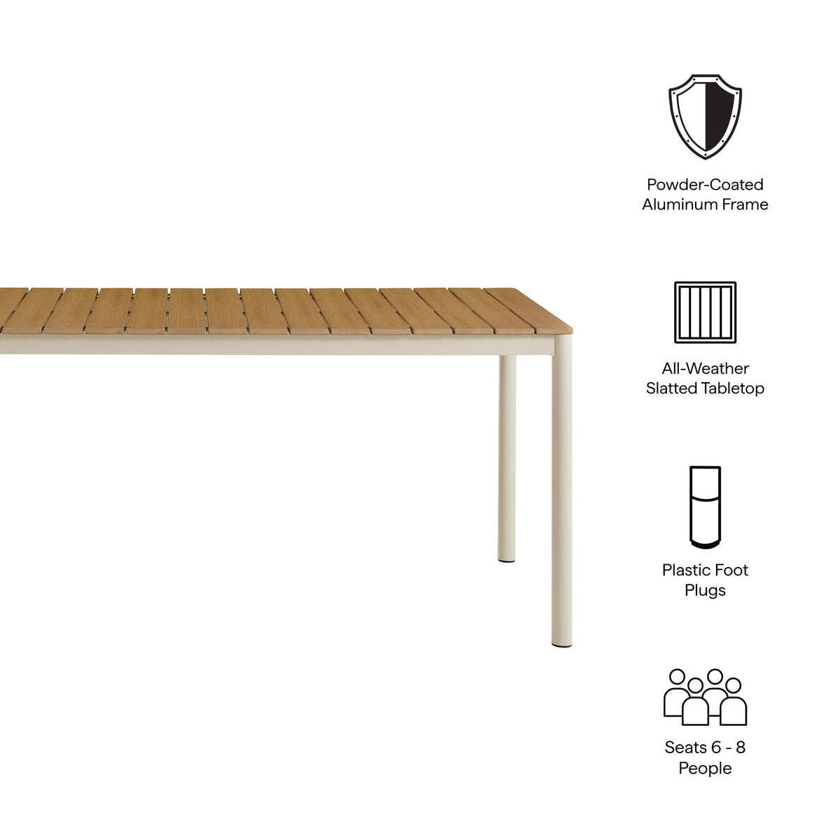 Finn 71" Outdoor Patio Aluminum Dining Table with Faux Wood Top - view 8