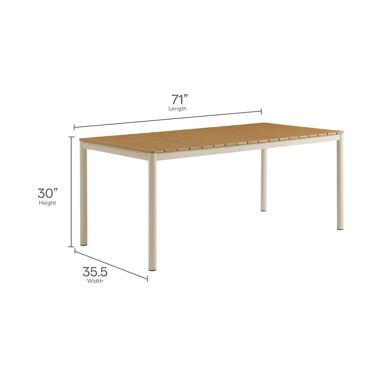 Finn 71" Outdoor Patio Aluminum Dining Table with Faux Wood Top - view 9
