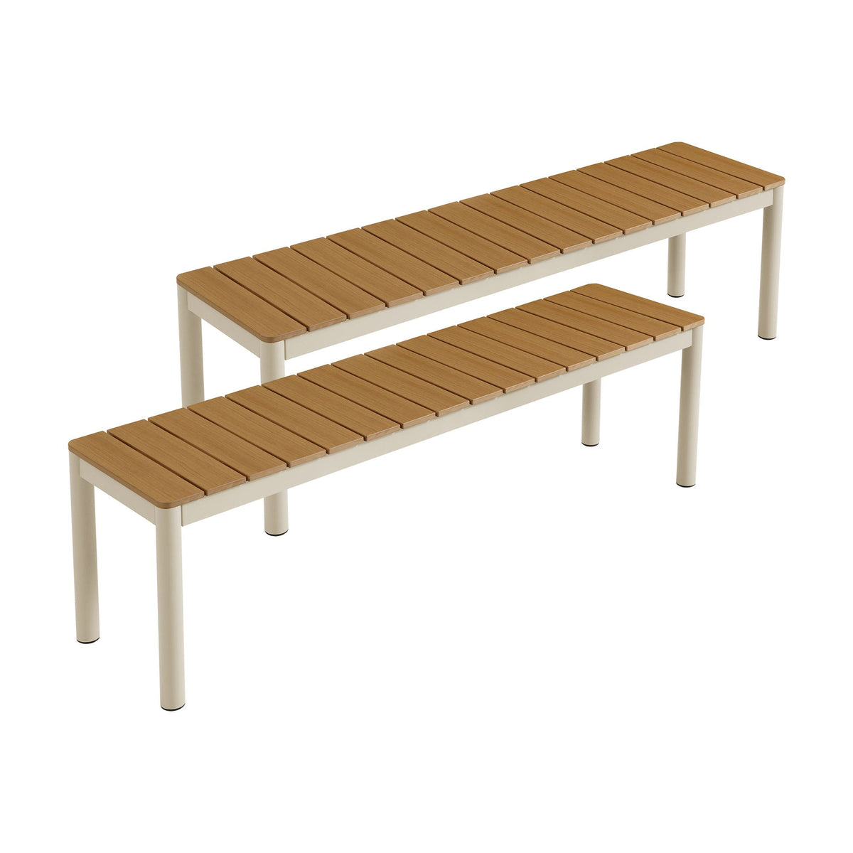 Finn Outdoor Patio Aluminum Bench with Faux Wood Top Set of 2