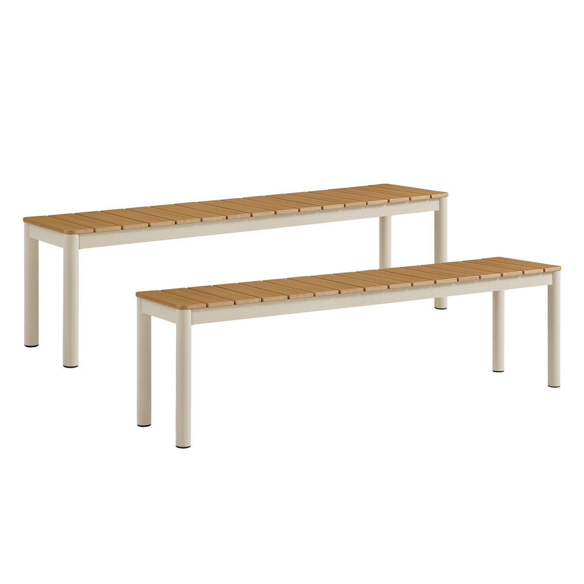 Finn Outdoor Patio Aluminum Bench with Faux Wood Top Set of 2