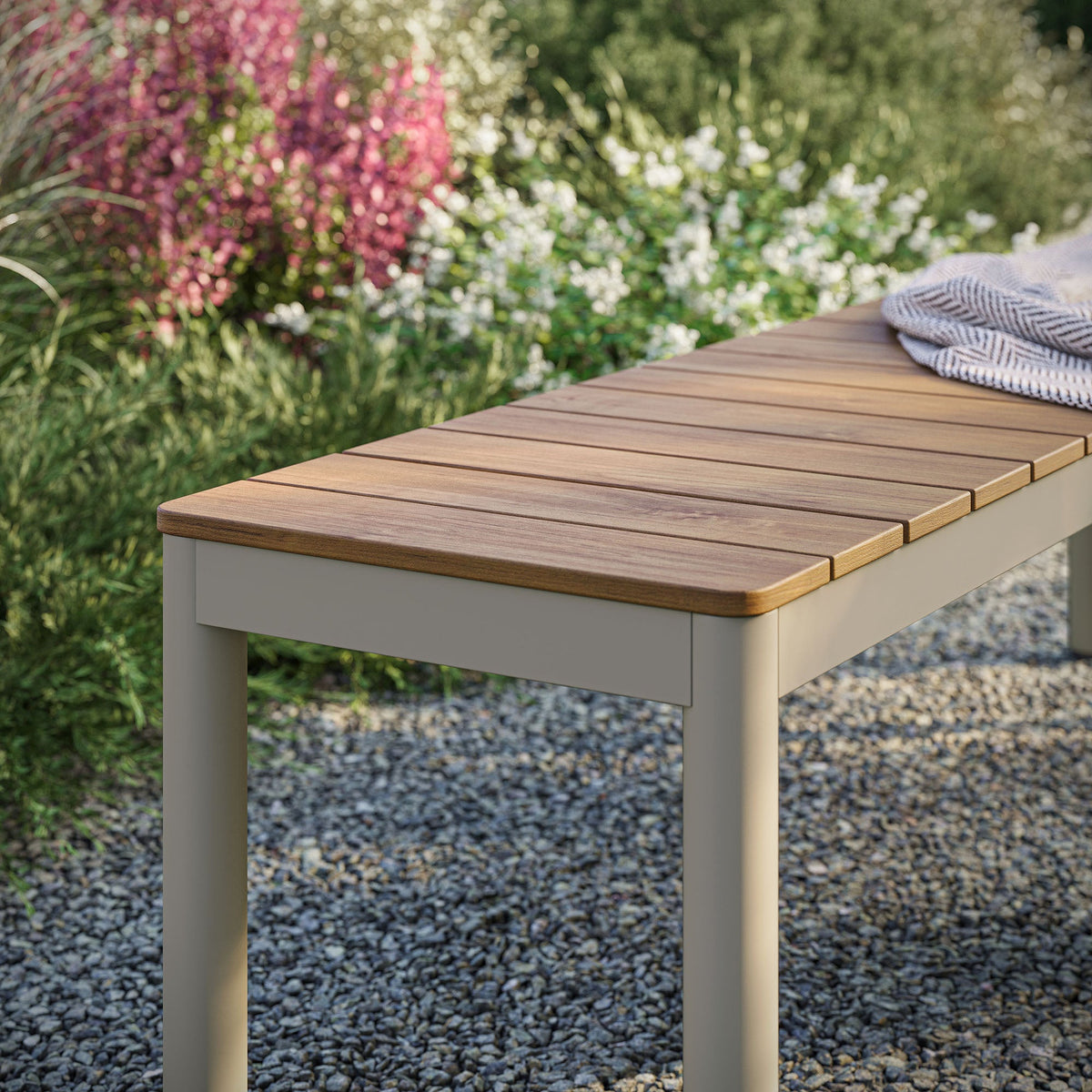Finn Outdoor Patio Aluminum Bench with Faux Wood Top Set of 2