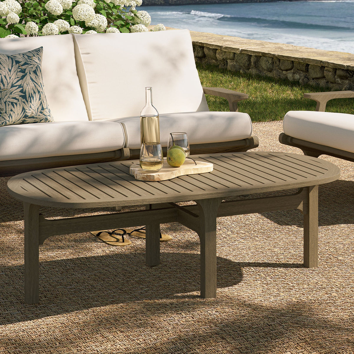 Saratoga Oval Outdoor Patio Teak Wood Coffee Table