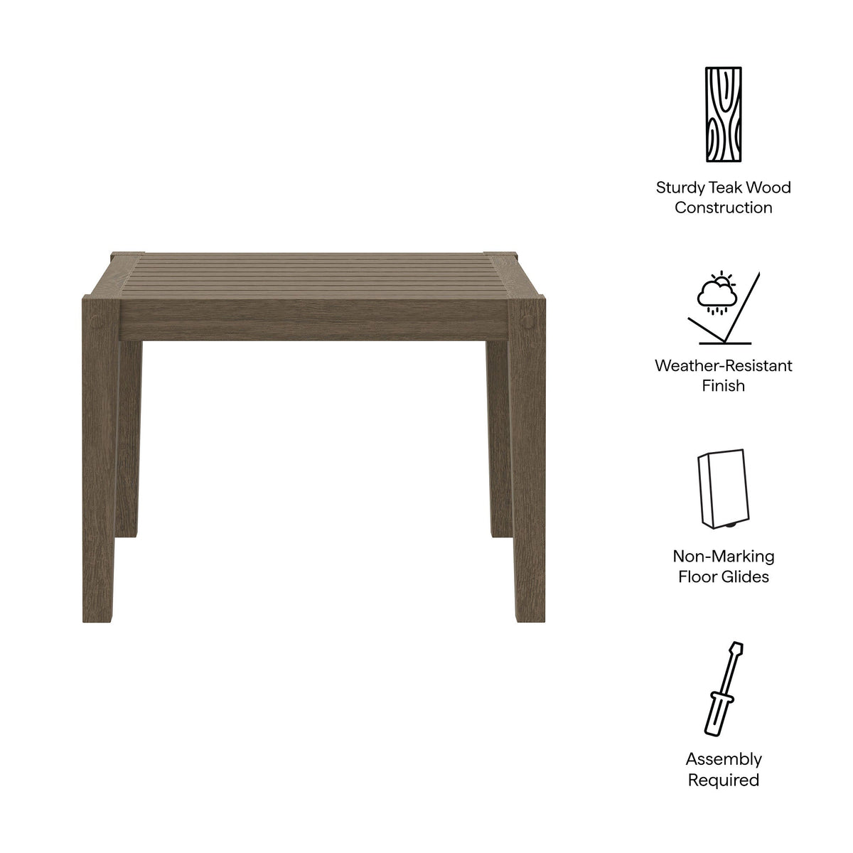 Northlake Square Outdoor Patio Teak Side Table