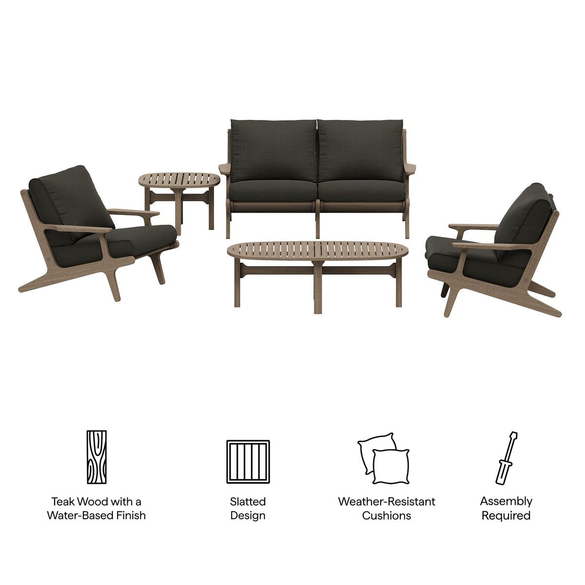 Saratoga 5-Piece Outdoor Teak Wood Furniture Set