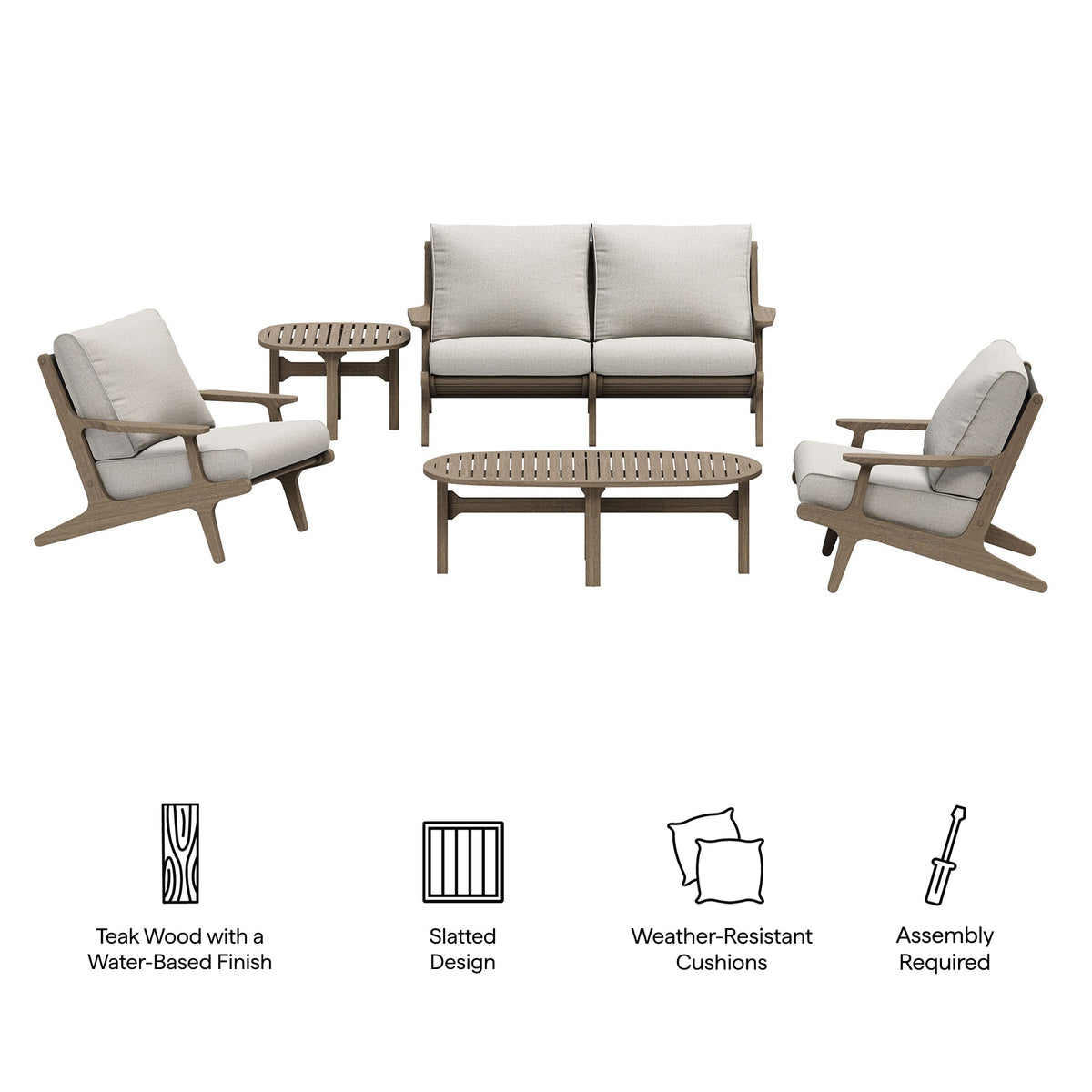 Saratoga 5-Piece Outdoor Teak Wood Furniture Set