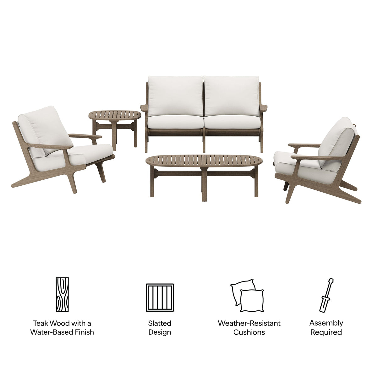 Saratoga 5-Piece Outdoor Teak Wood Furniture Set