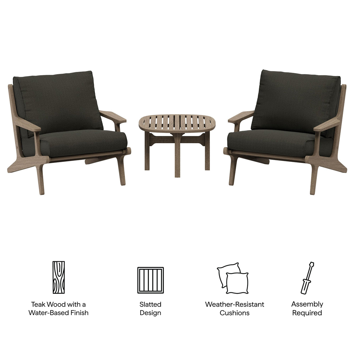 Saratoga 3-Piece Outdoor Teak Wood Furniture Set with Lounge Chairs and Side Table