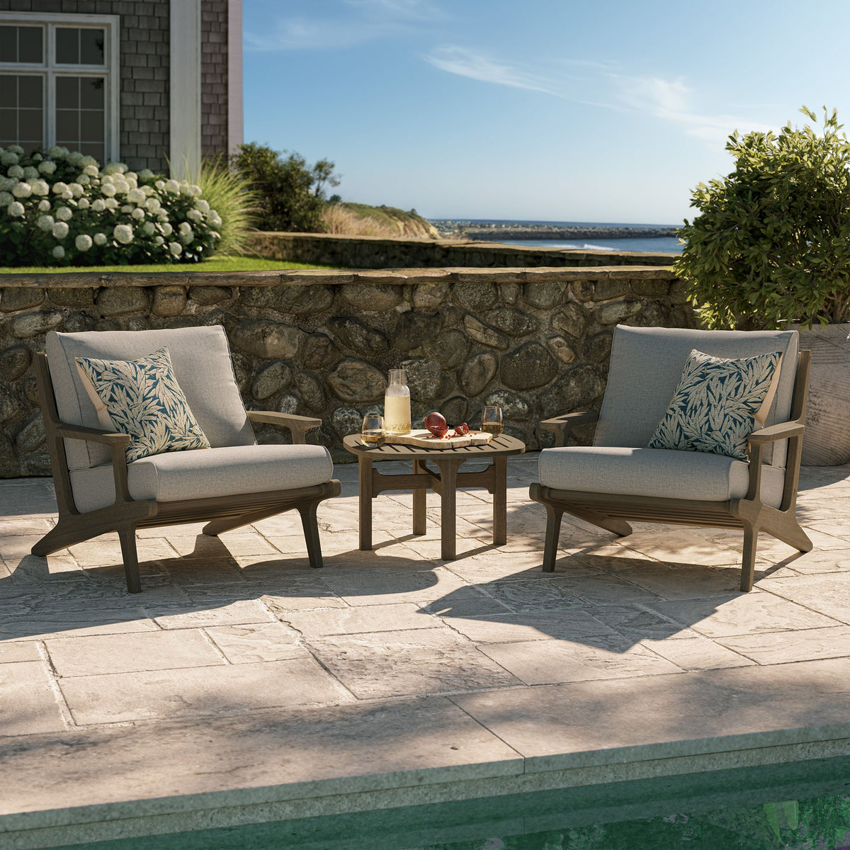 Saratoga 3-Piece Outdoor Teak Wood Furniture Set with Lounge Chairs and Side Table