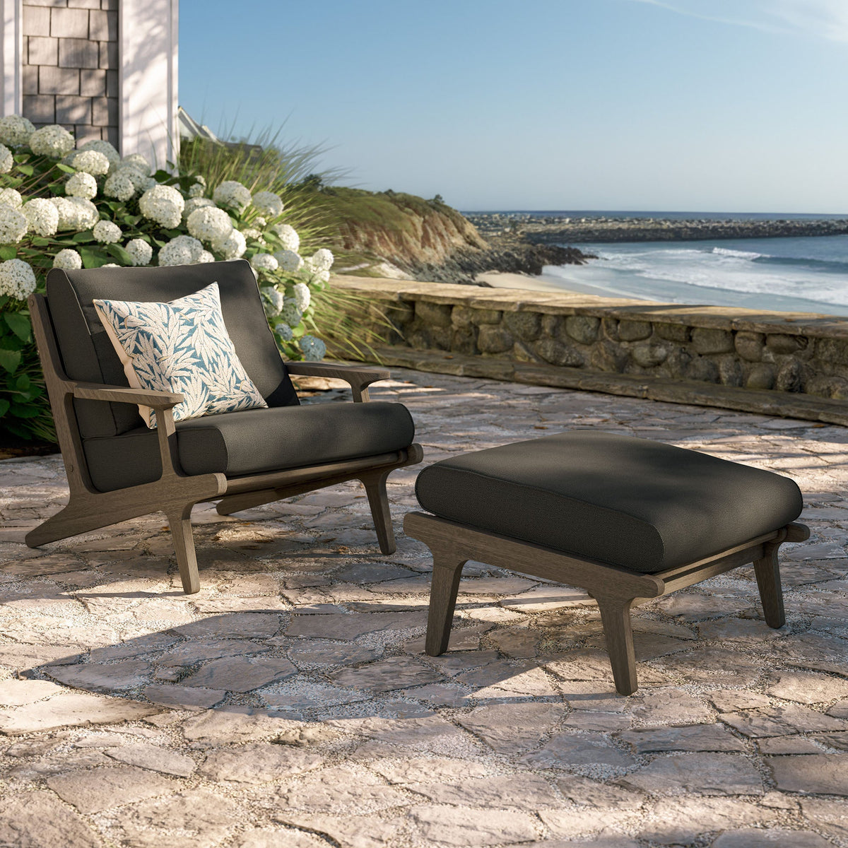 Saratoga Outdoor Teak Wood Chair and Ottoman Set