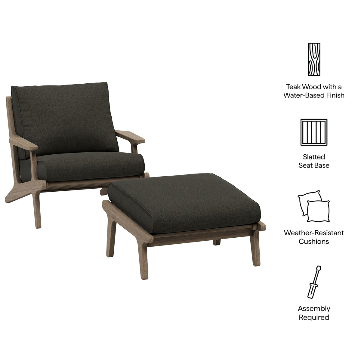 Saratoga Outdoor Teak Wood Chair and Ottoman Set