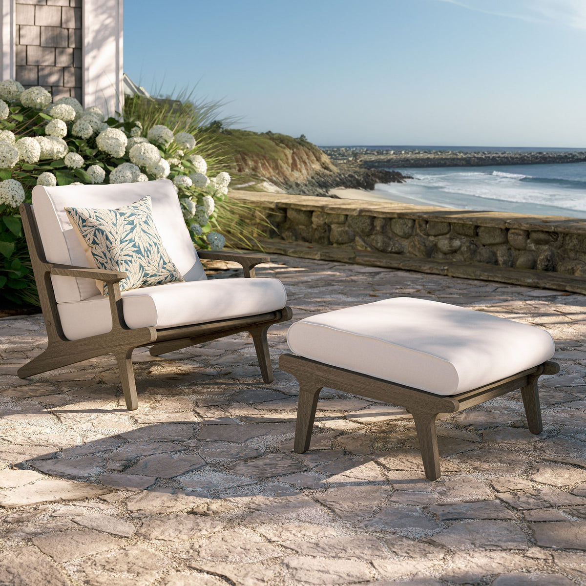 Saratoga Outdoor Teak Wood Chair and Ottoman Set