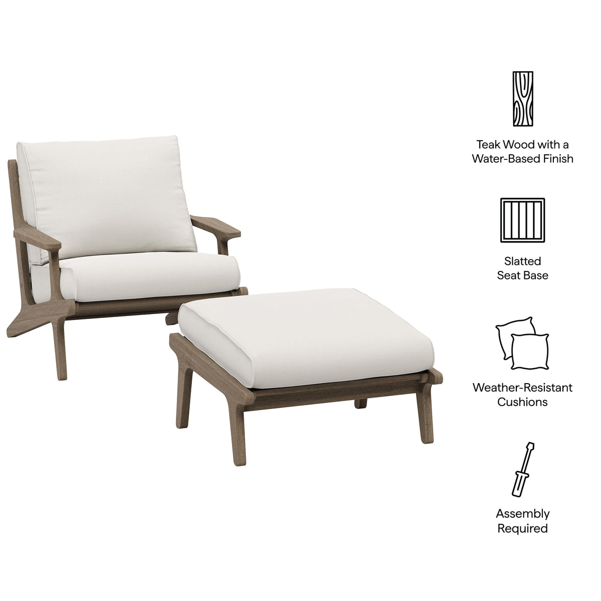 Saratoga Outdoor Teak Wood Chair and Ottoman Set