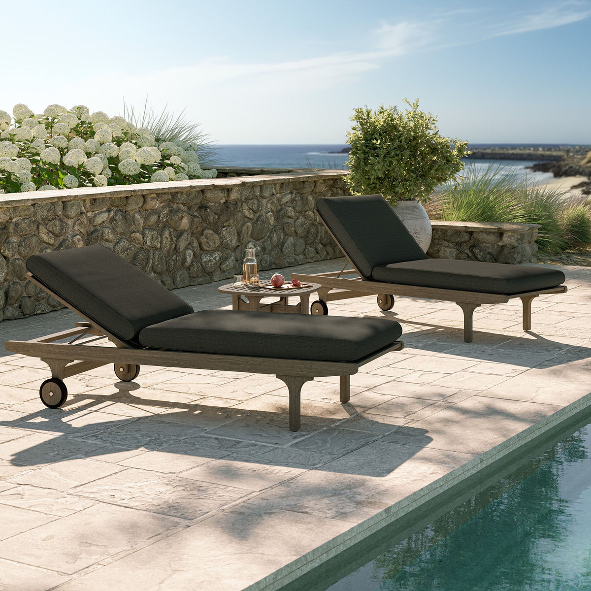 Saratoga Outdoor Teak Wood 3-Piece Chaise Lounge Furniture Set
