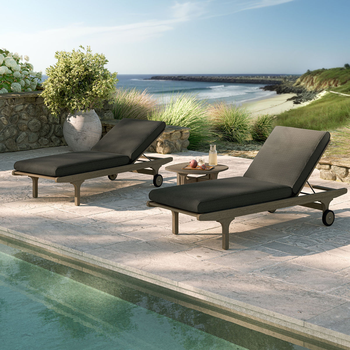Saratoga Outdoor Teak Wood 3-Piece Chaise Lounge Furniture Set