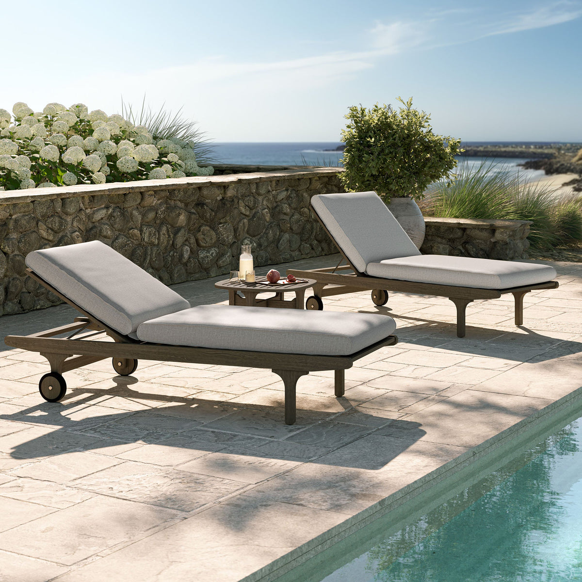 Saratoga Outdoor Teak Wood 3-Piece Chaise Lounge Furniture Set