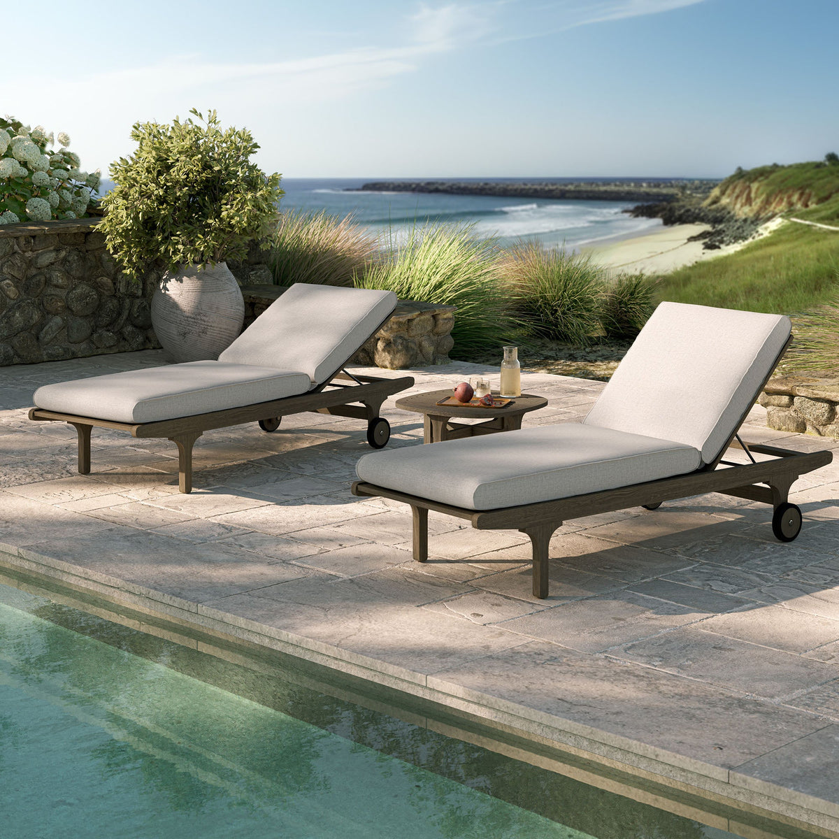 Saratoga Outdoor Teak Wood 3-Piece Chaise Lounge Furniture Set