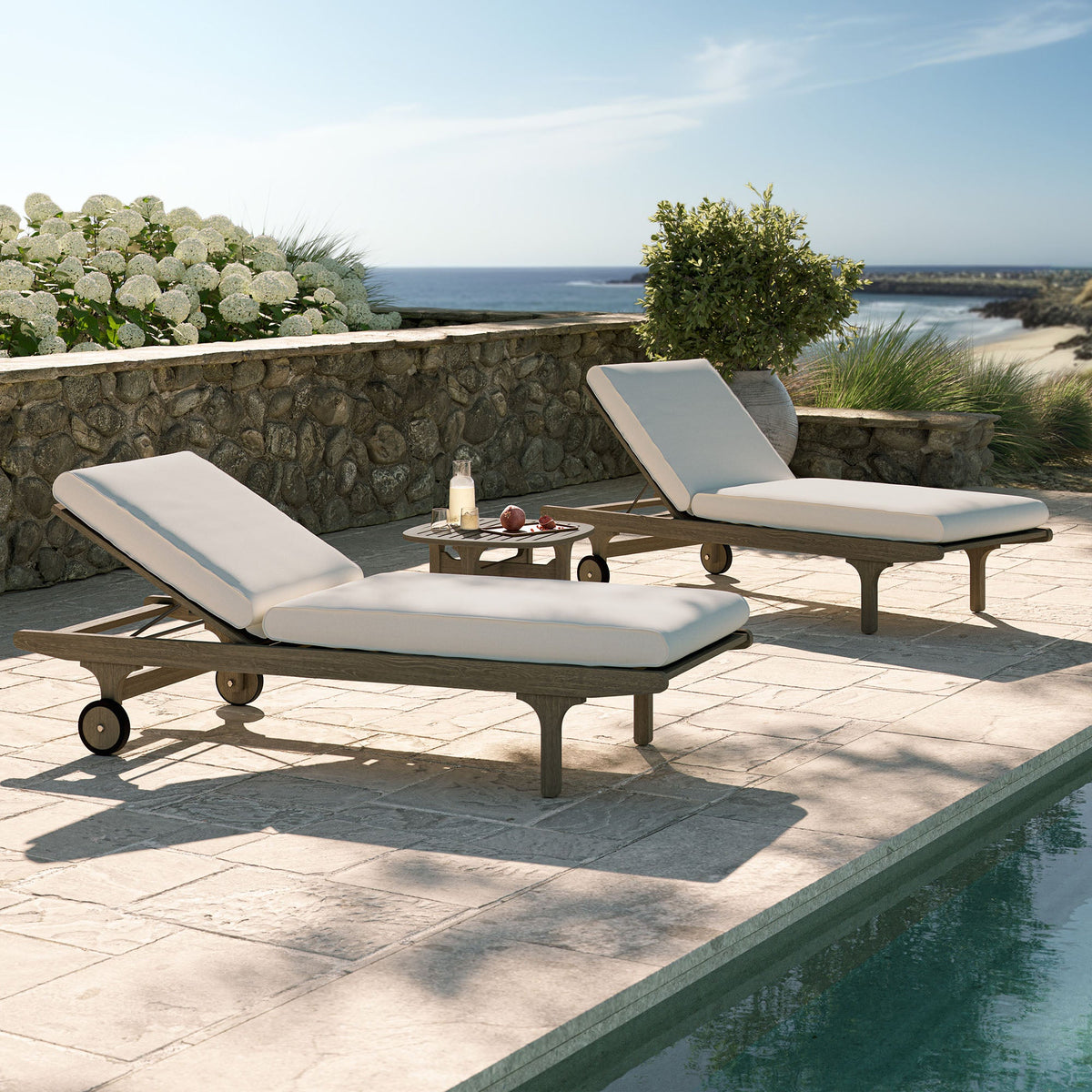 Saratoga Outdoor Teak Wood 3-Piece Chaise Lounge Furniture Set