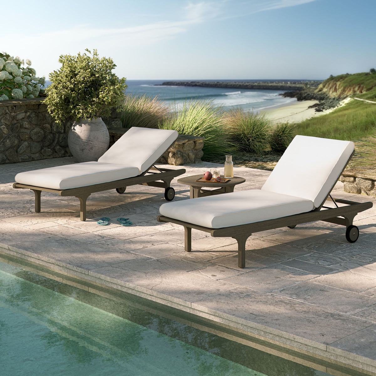 Saratoga Outdoor Teak Wood 3-Piece Chaise Lounge Furniture Set