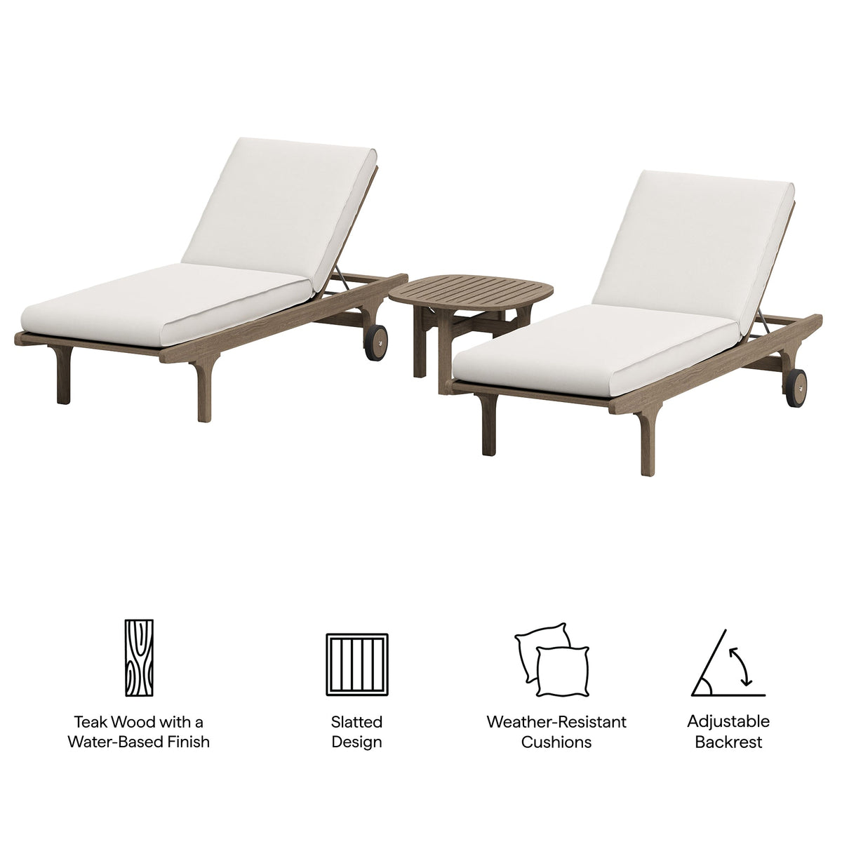 Saratoga Outdoor Teak Wood 3-Piece Chaise Lounge Furniture Set