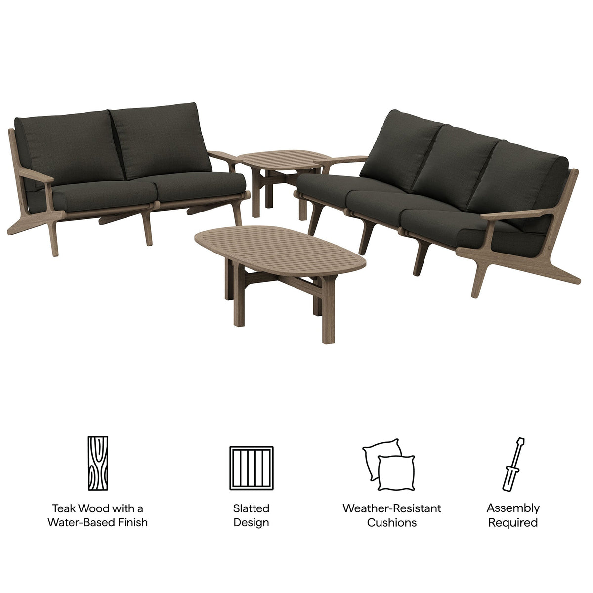 Saratoga 4-Piece Outdoor Teak Wood Furniture Set