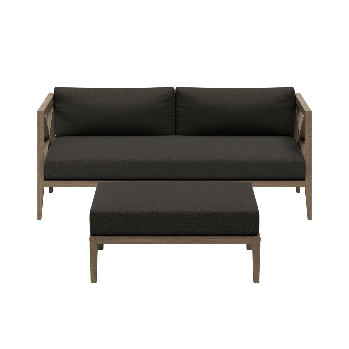 Northlake Outdoor Teak Wood Loveseat and Ottoman Set