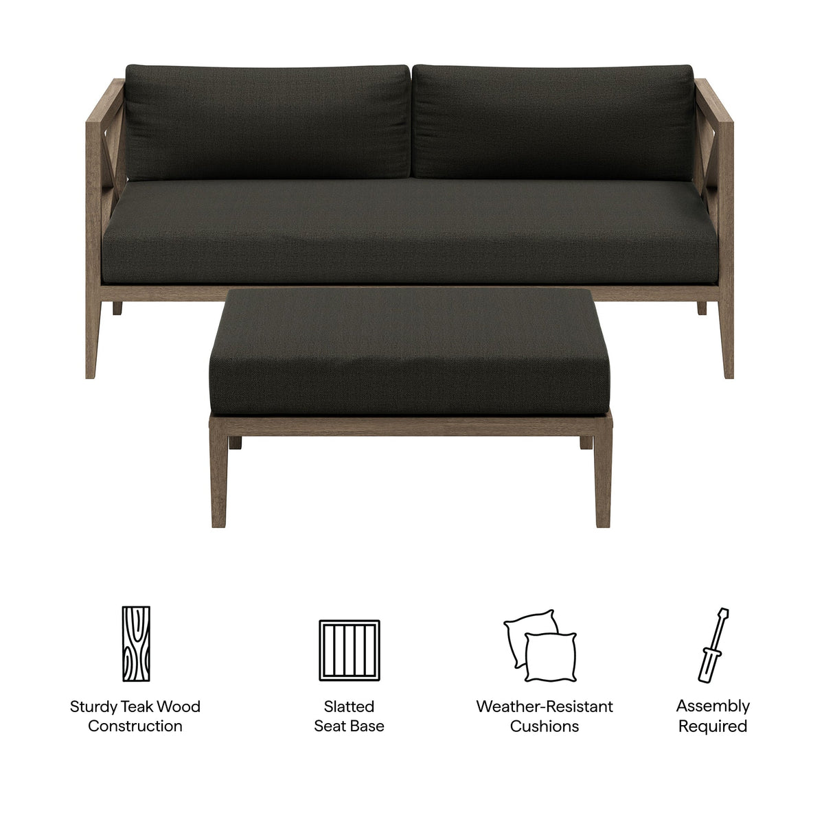 Northlake Outdoor Teak Wood Loveseat and Ottoman Set