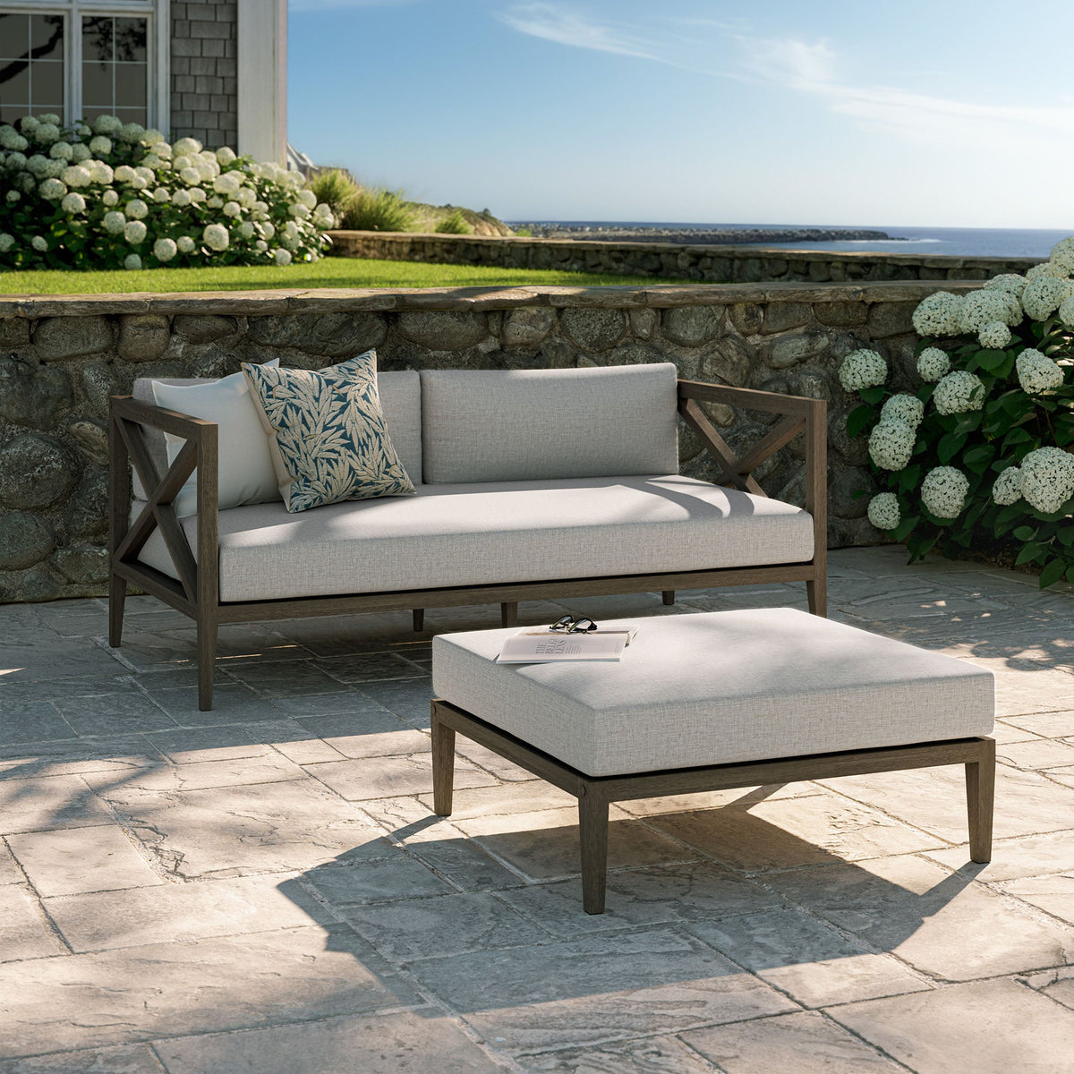 Northlake Outdoor Teak Wood Loveseat and Ottoman Set