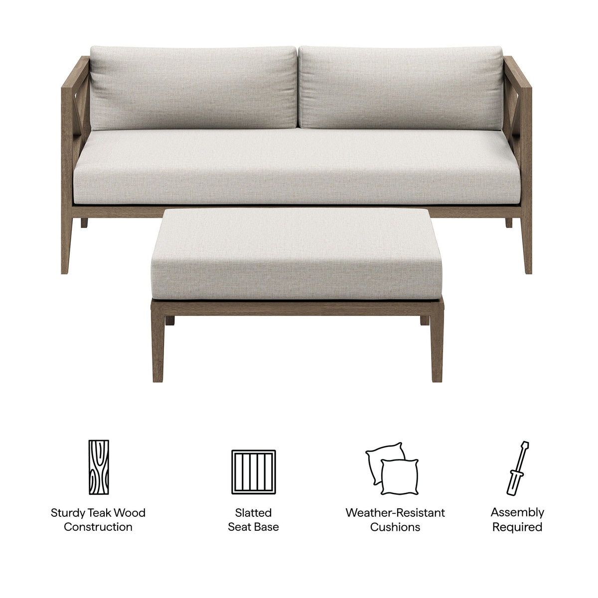 Northlake Outdoor Teak Wood Loveseat and Ottoman Set