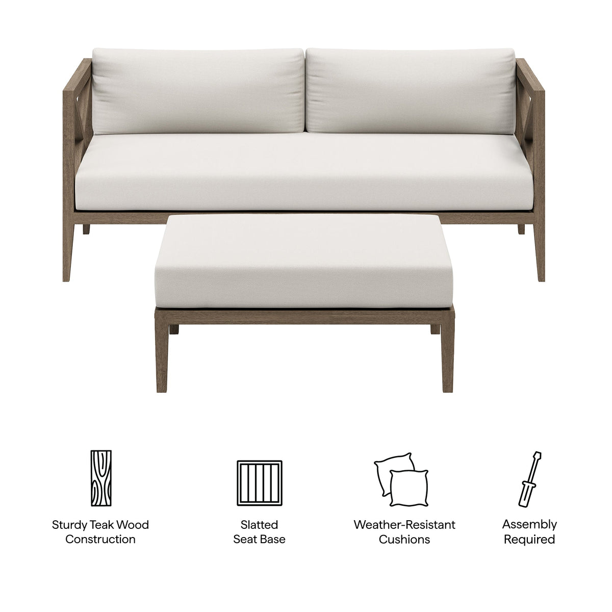 Northlake Outdoor Teak Wood Loveseat and Ottoman Set