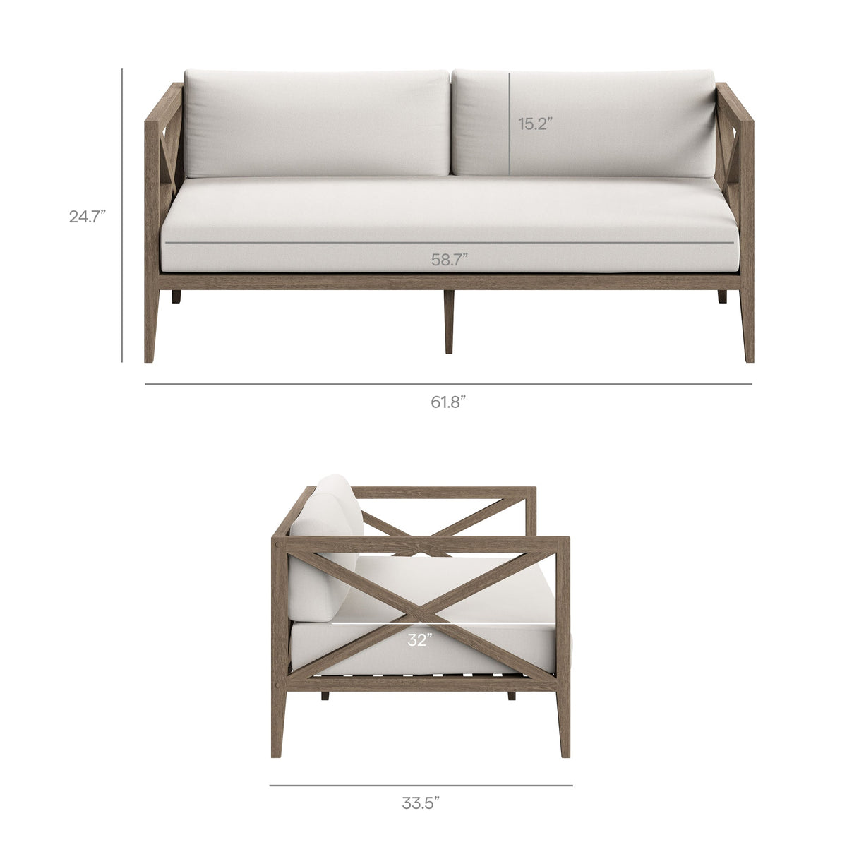 Northlake Outdoor Teak Wood Loveseat and Ottoman Set