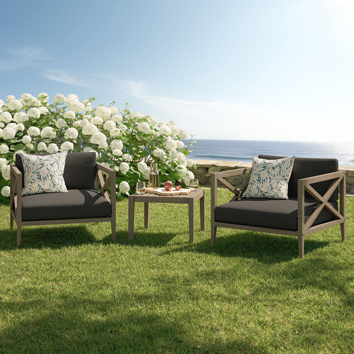 Northlake 3-Piece Outdoor Teak Wood Furniture Set with Armchair and Side Table - view 6