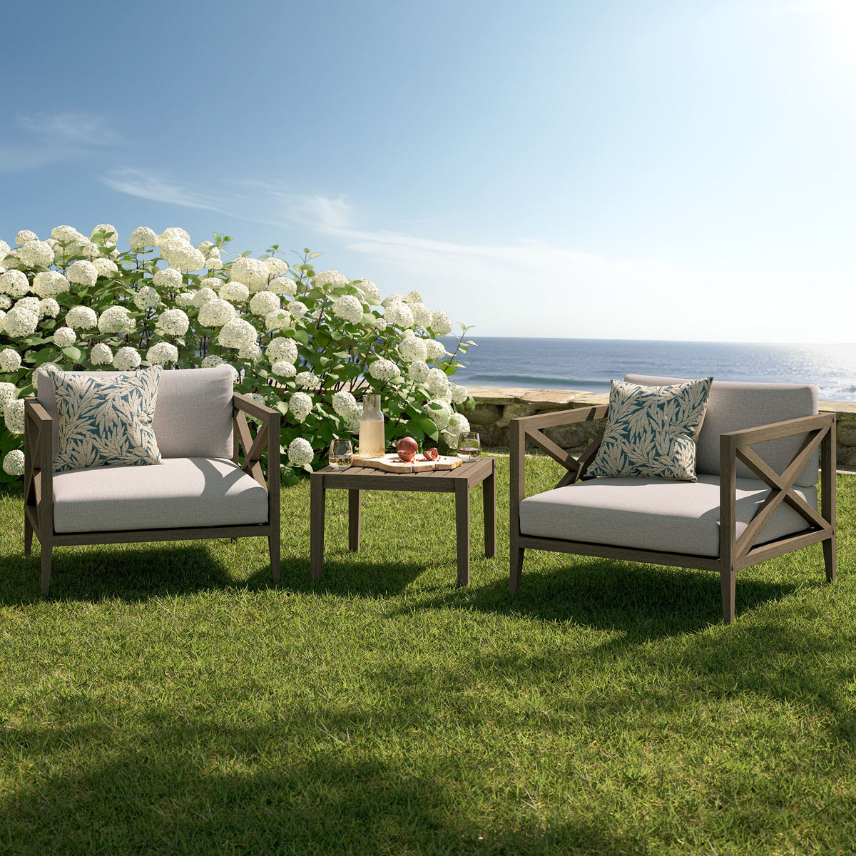 Northlake 3-Piece Outdoor Teak Wood Furniture Set with Armchair and Side Table - view 5