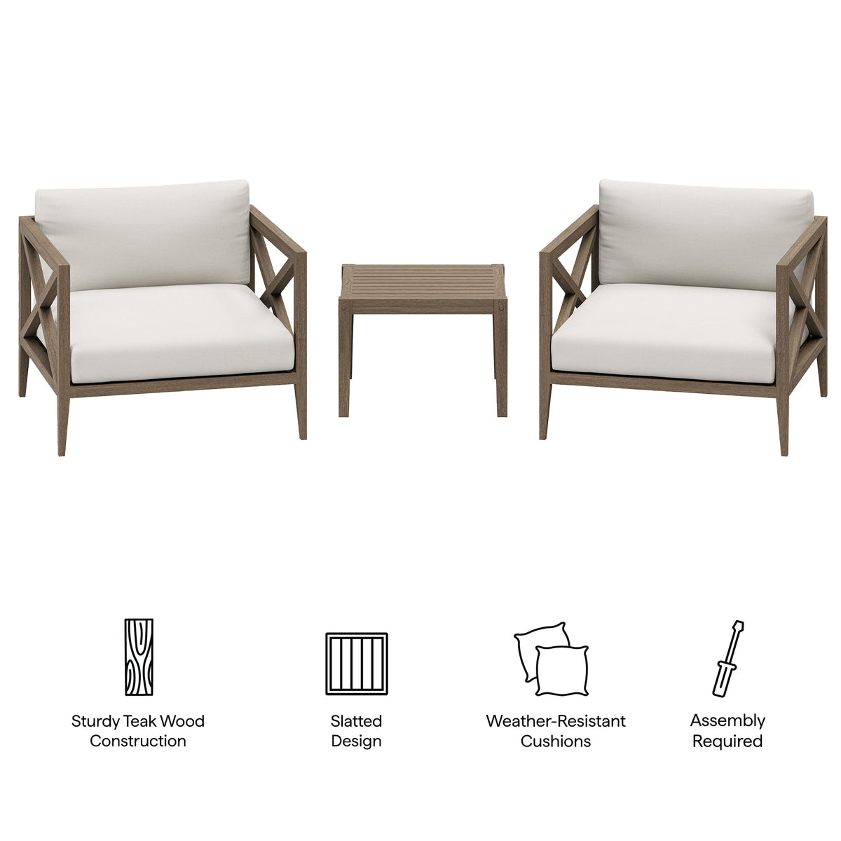 Northlake 3-Piece Outdoor Teak Wood Furniture Set with Armchair and Side Table - view 20