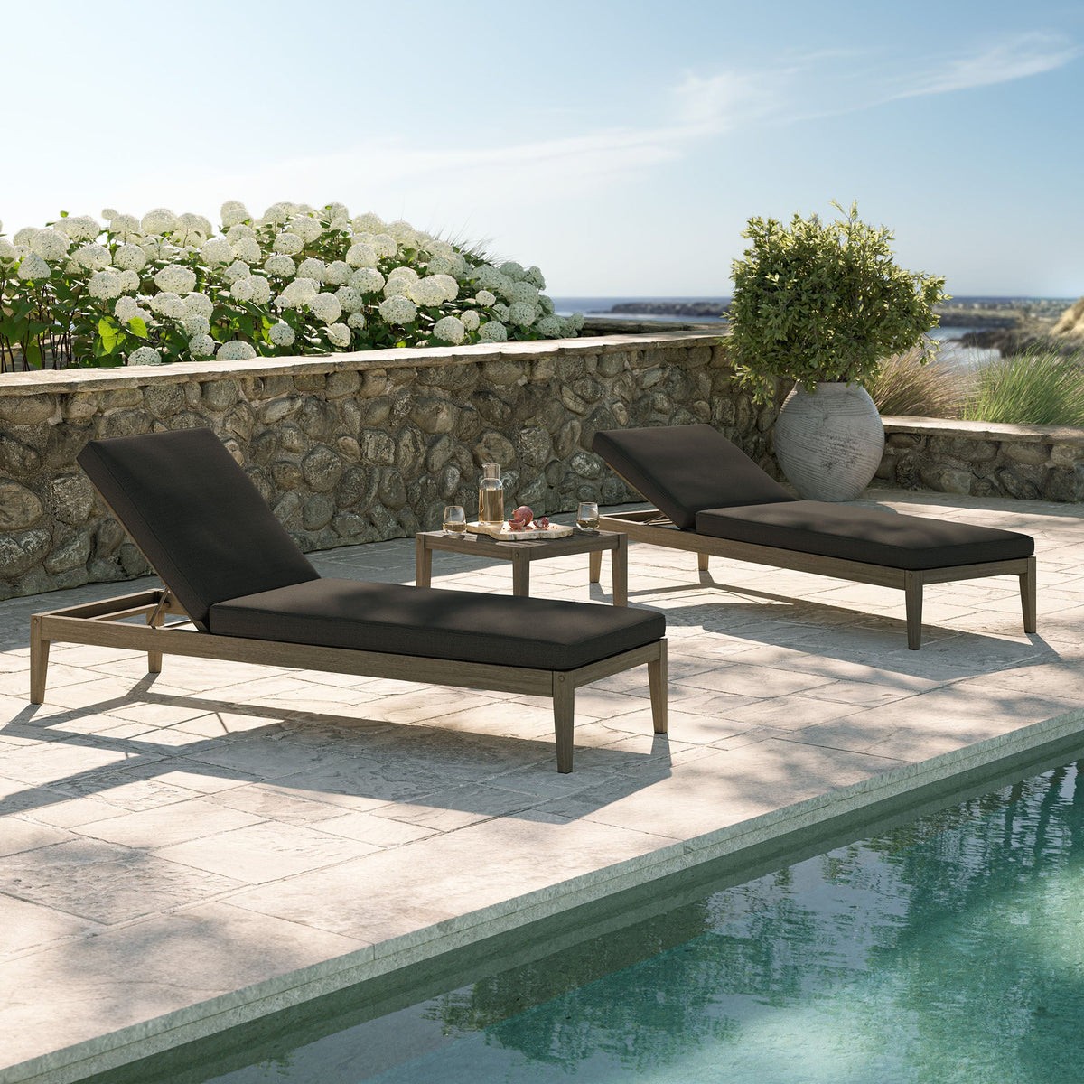 Northlake 3-Piece Outdoor Teak Wood Furniture Set with Chaise Lounges and Side Table