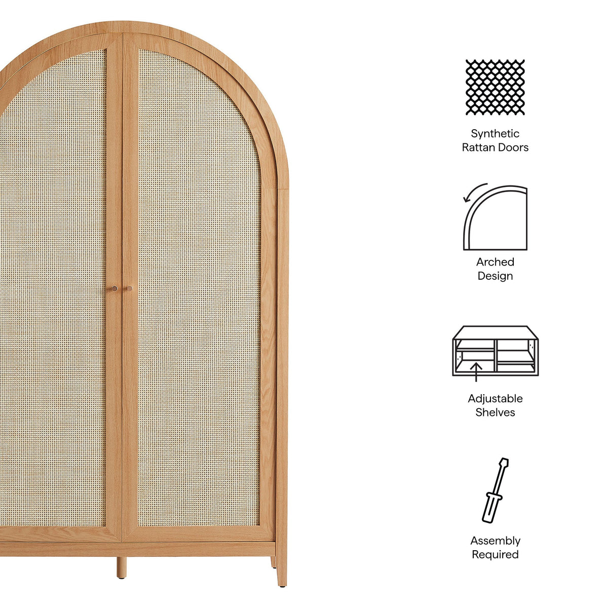 Calista 79" Tall Wide Rattan Arched Storage Cabinet