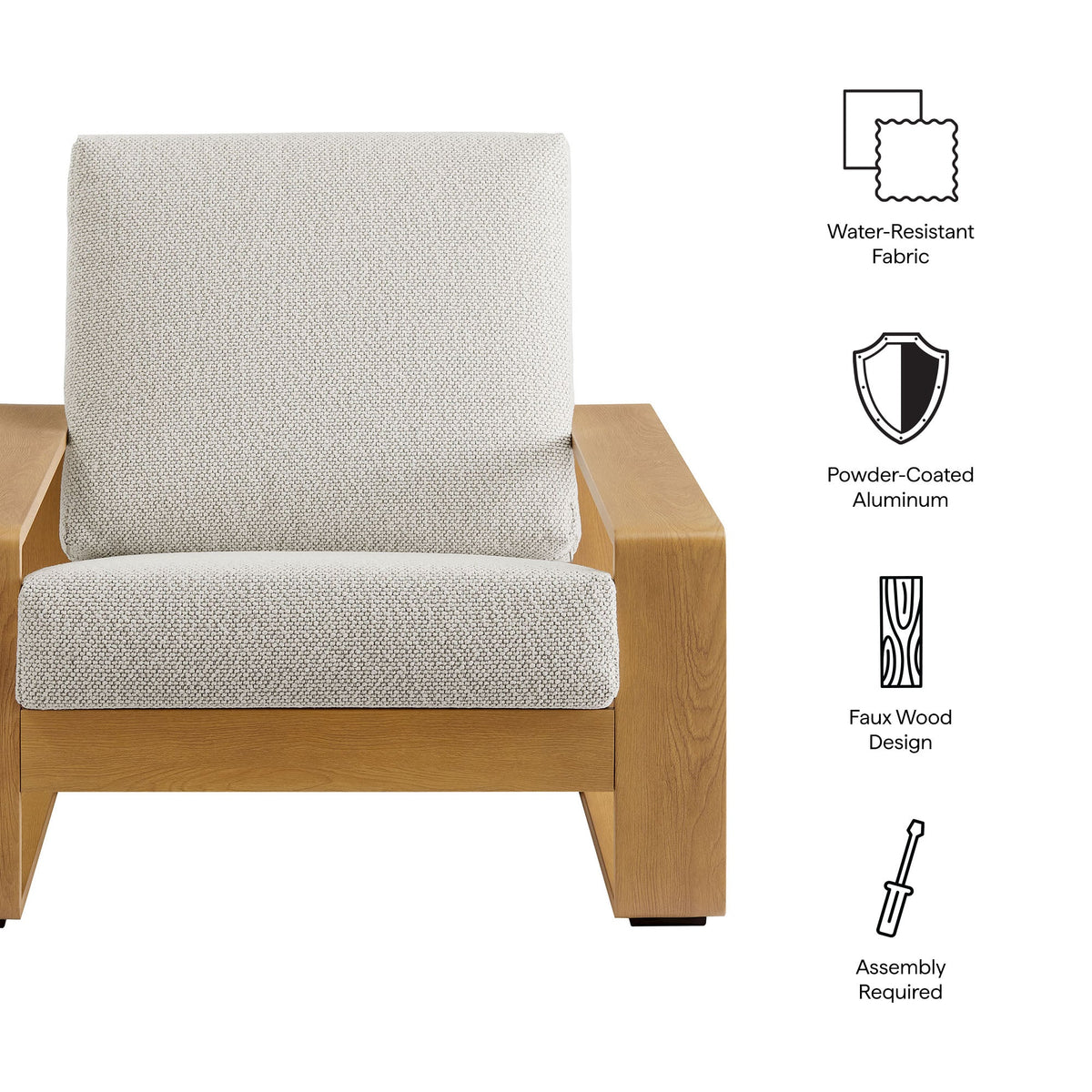 Lirienne Outdoor Patio Aluminum Faux Wood Armchair