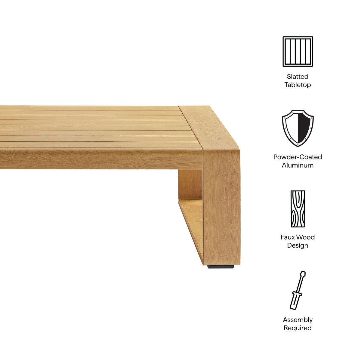 Lirienne Outdoor Patio Aluminum Faux Wood Coffee Table