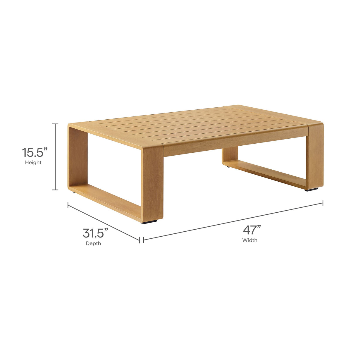 Lirienne Outdoor Patio Aluminum Faux Wood Coffee Table