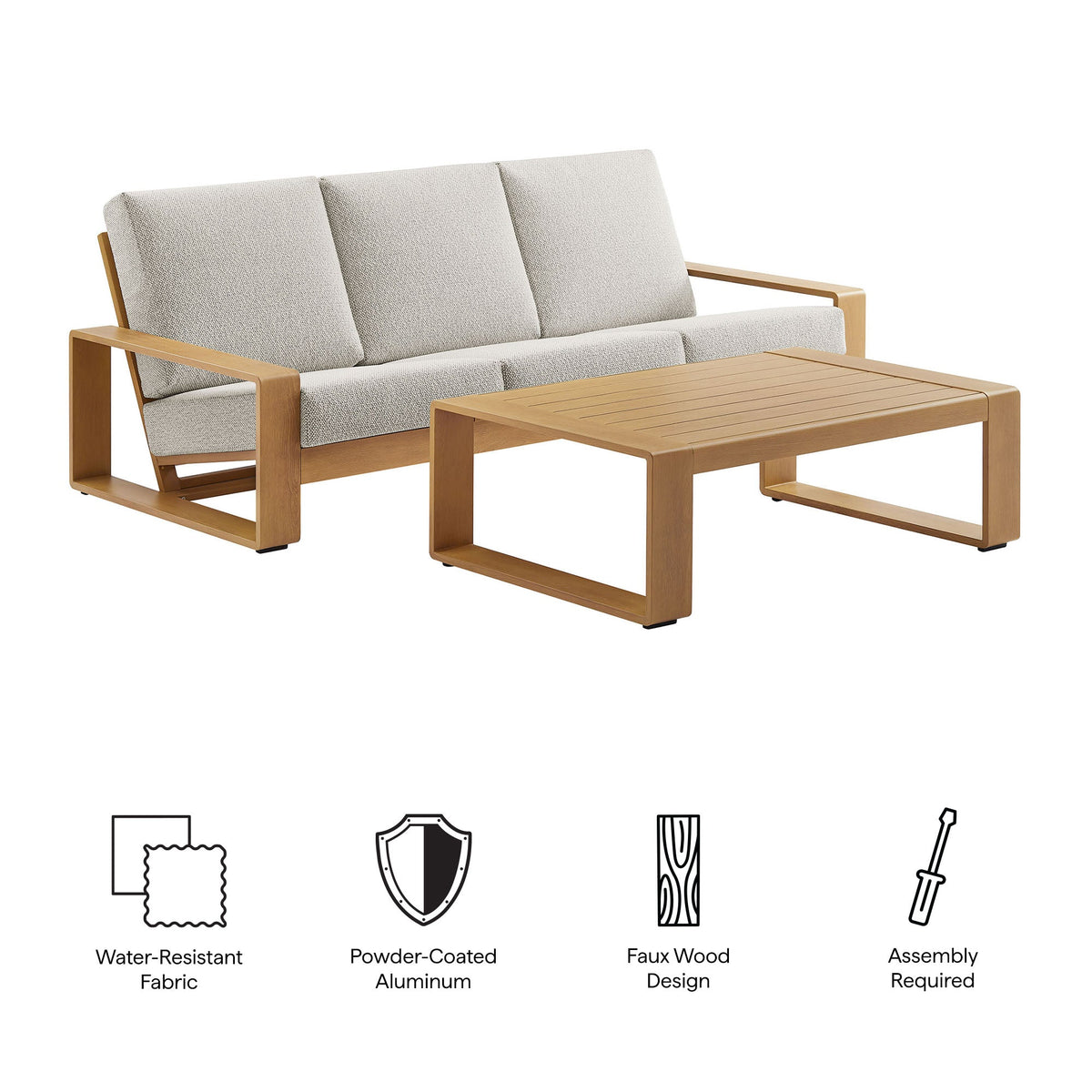 Lirienne 2-Piece Outdoor Patio Aluminum Faux Wood Furniture Set - view 5