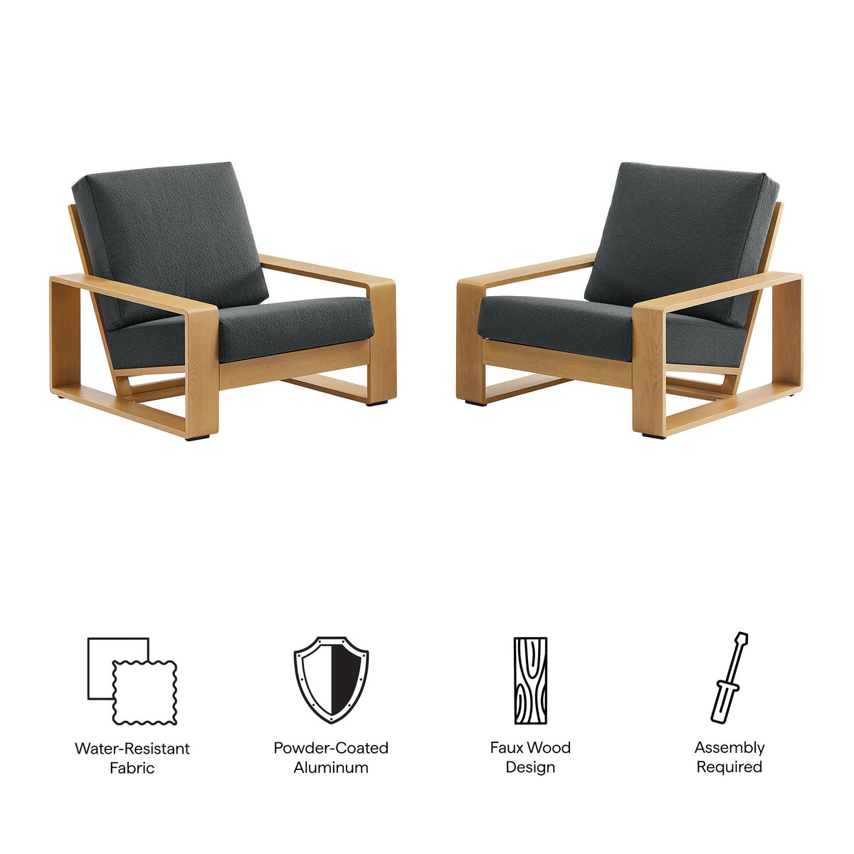 Lirienne Outdoor Patio Aluminum Faux Wood Armchairs Set of 2