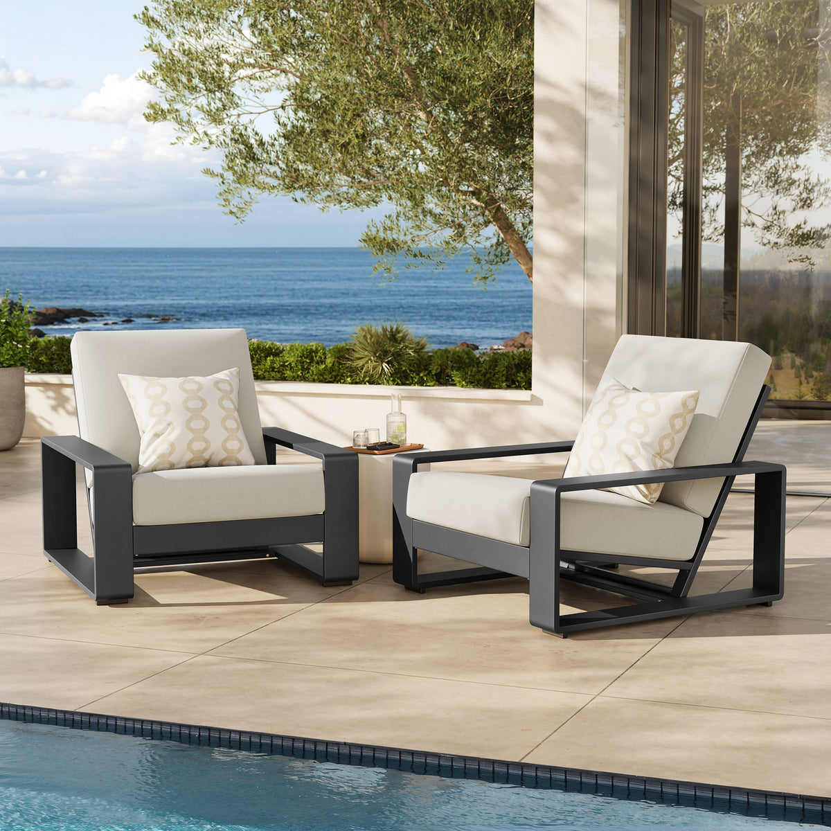 Lirienne Outdoor Patio Aluminum Faux Wood Armchairs Set of 2 - view 4