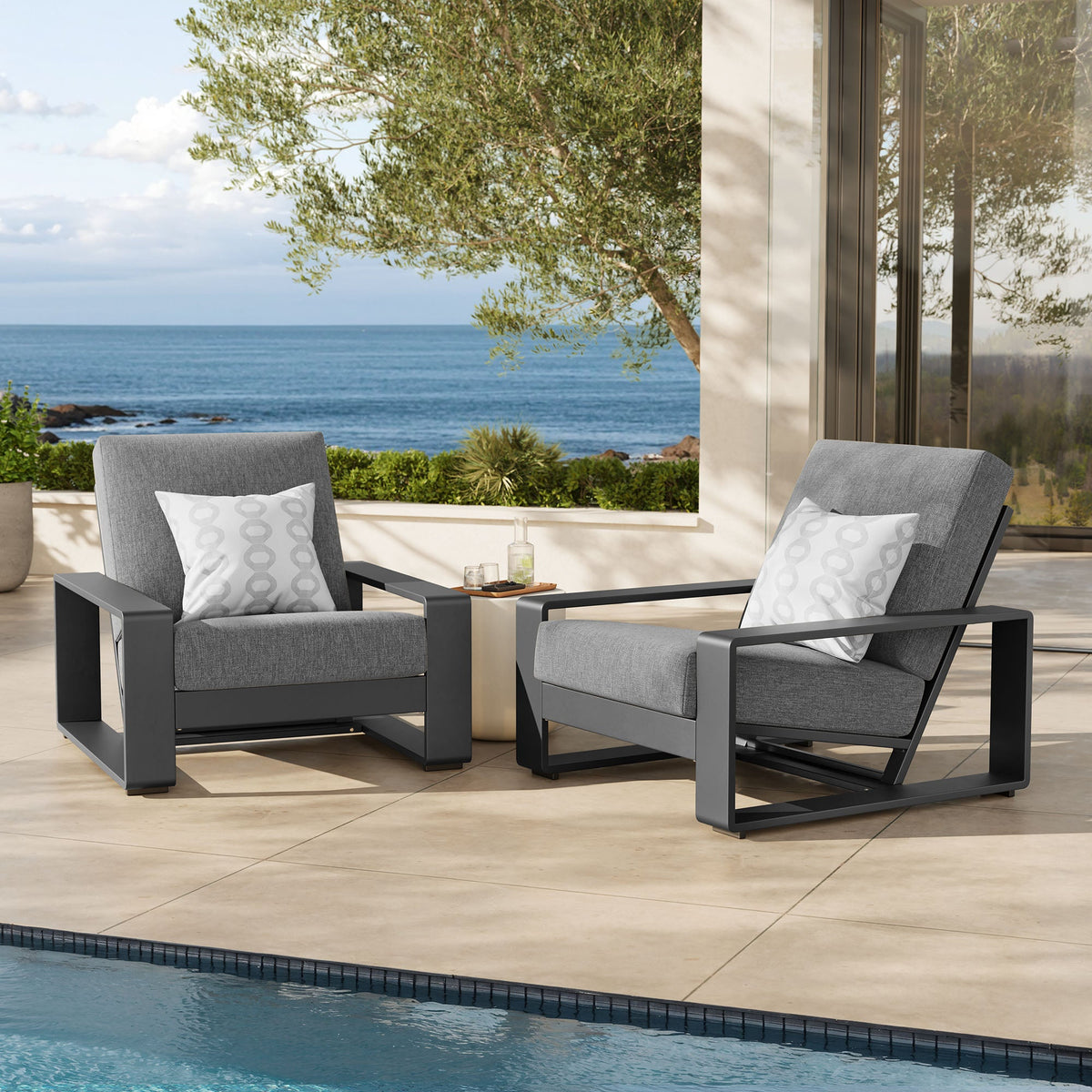 Lirienne Outdoor Patio Aluminum Faux Wood Armchairs Set of 2 - view 5