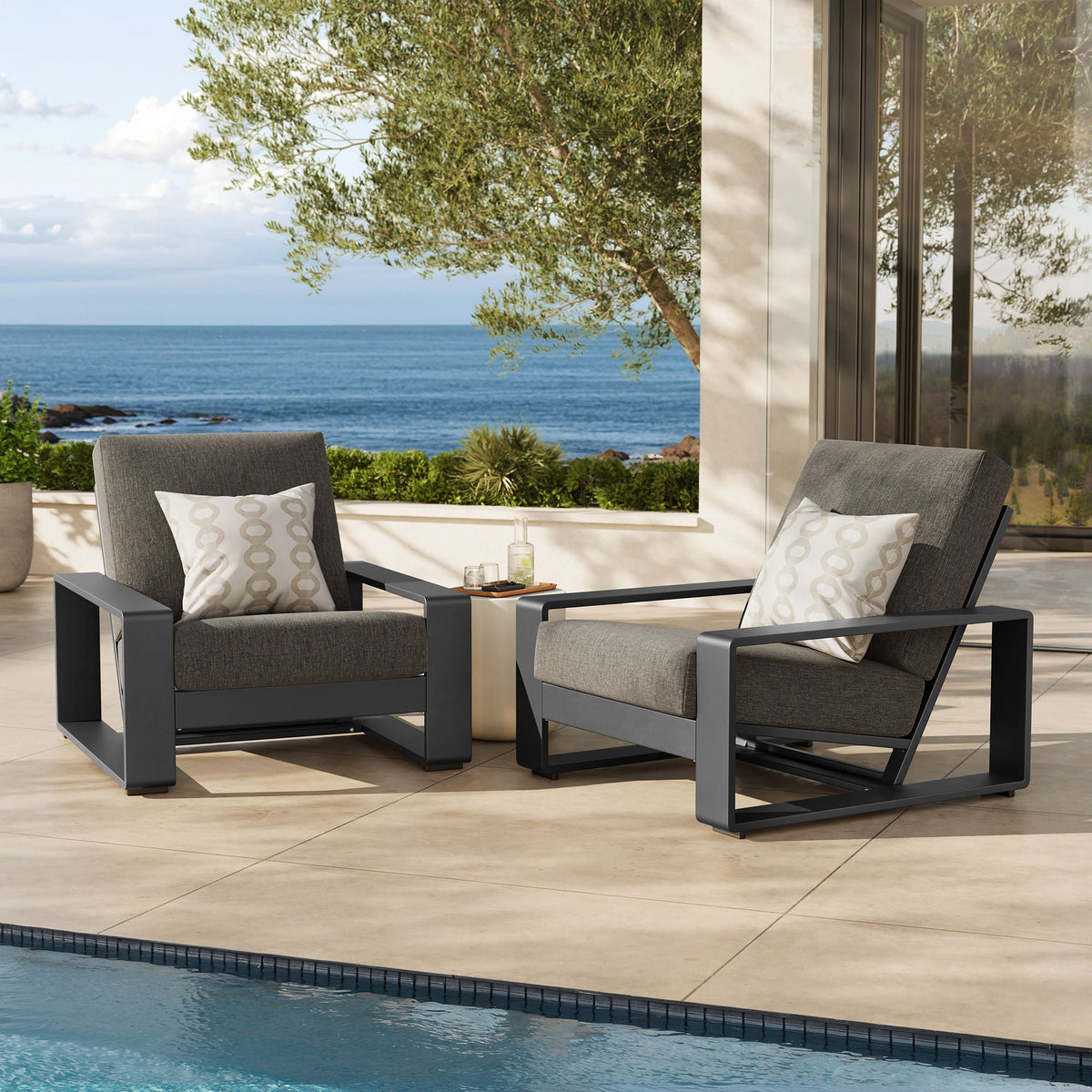 Lirienne Outdoor Patio Aluminum Faux Wood Armchairs Set of 2 - view 6
