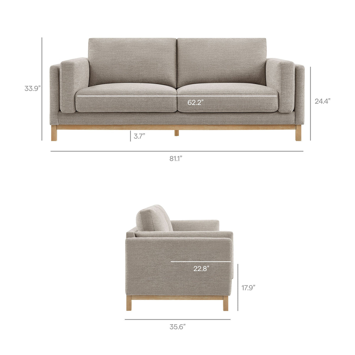 Roscoe 81 inch Fabric Sofa